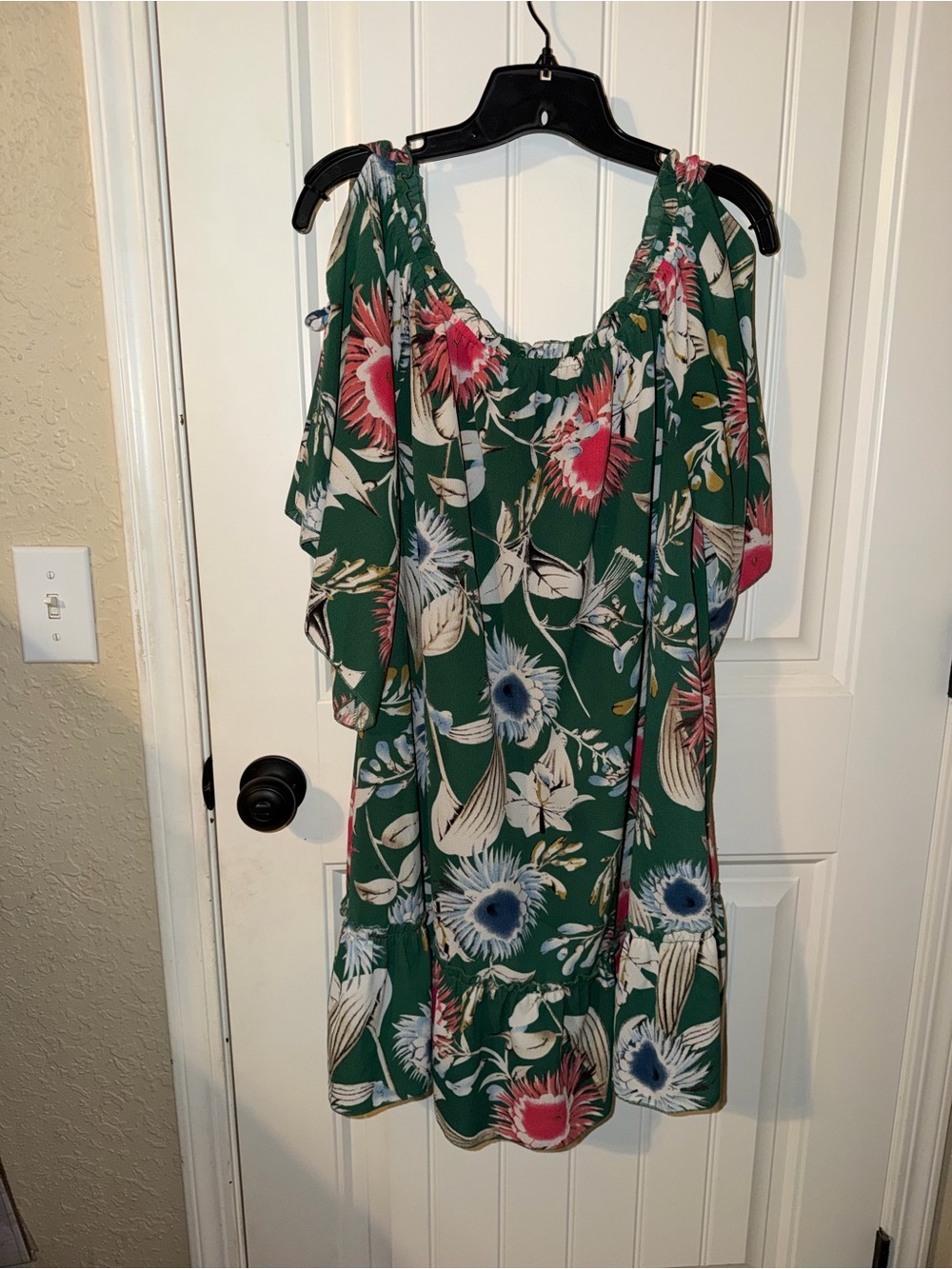 Umgee Green Floral Cold-Shoulder Midi Dress